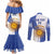 Custom Argentina Football Couples Matching Mermaid Dress and Long Sleeve Button Shirt Vamos La Albiceleste - Navy Blue Version