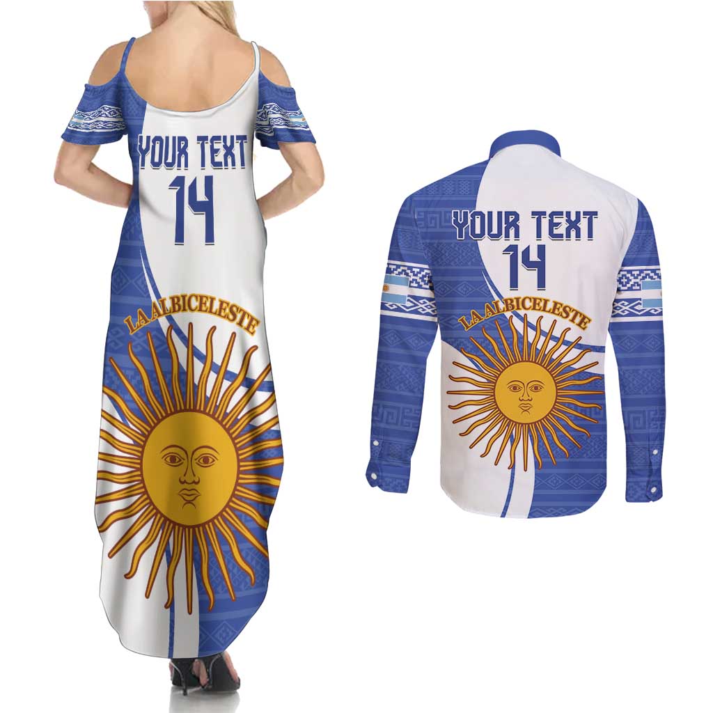 Custom Argentina Football Couples Matching Summer Maxi Dress and Long Sleeve Button Shirt Vamos La Albiceleste - Navy Blue Version - Wonder Print Shop