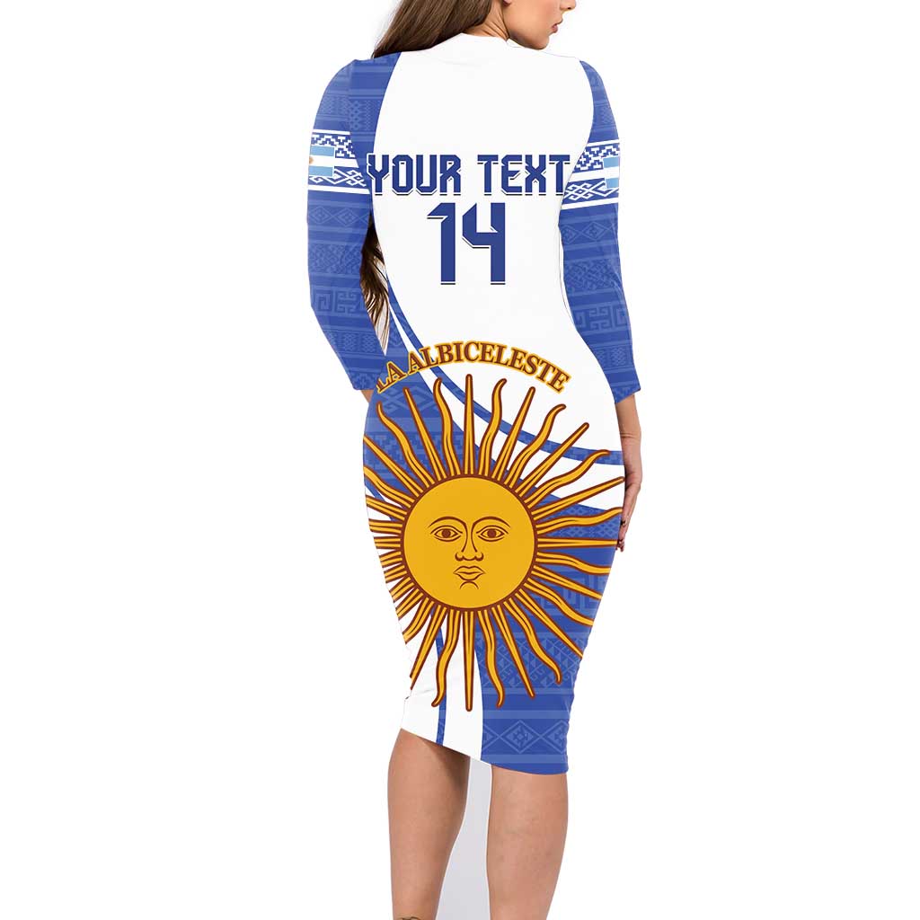Custom Argentina Football Family Matching Long Sleeve Bodycon Dress and Hawaiian Shirt Vamos La Albiceleste - Navy Blue Version - Wonder Print Shop