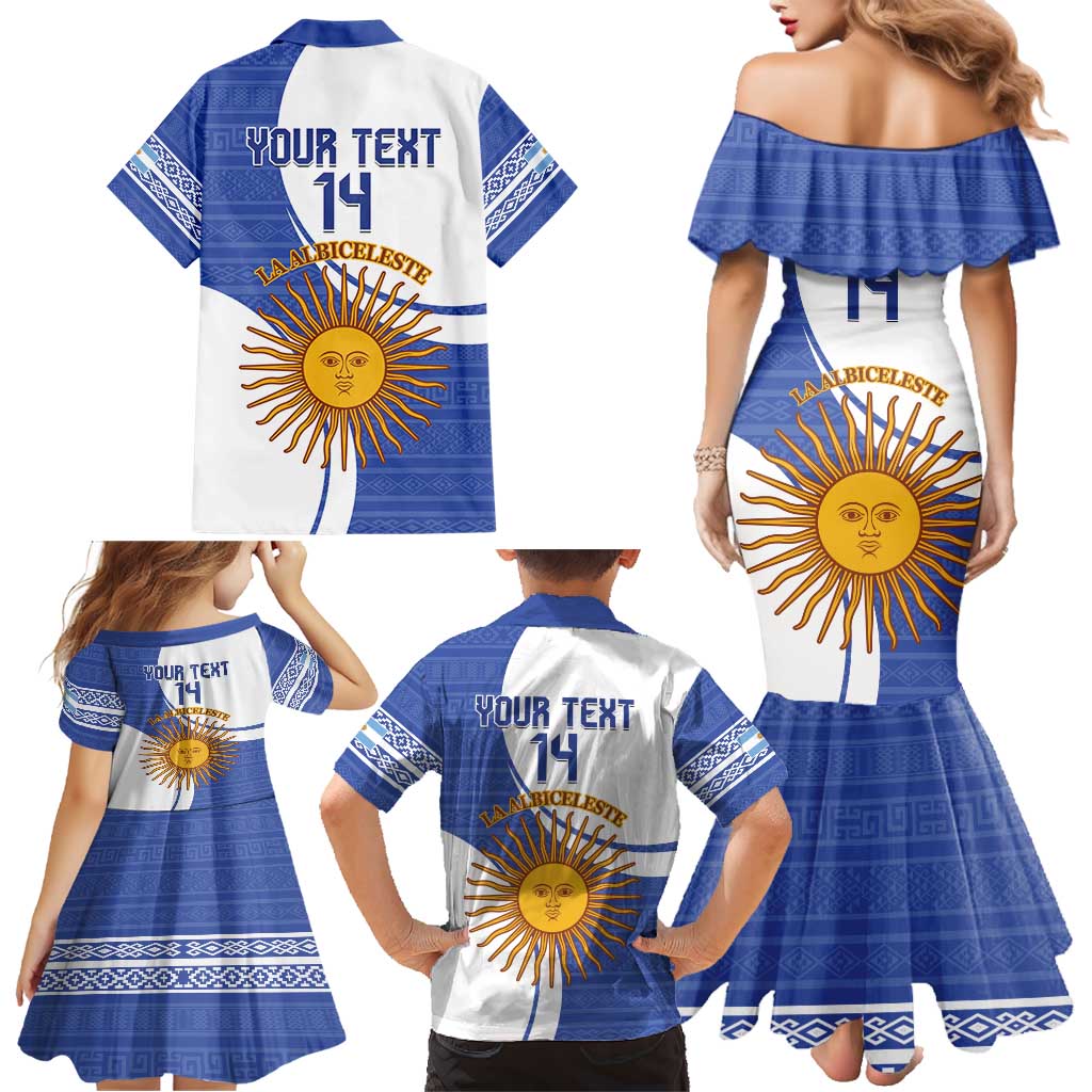 Custom Argentina Football Family Matching Mermaid Dress and Hawaiian Shirt Vamos La Albiceleste - Navy Blue Version - Wonder Print Shop