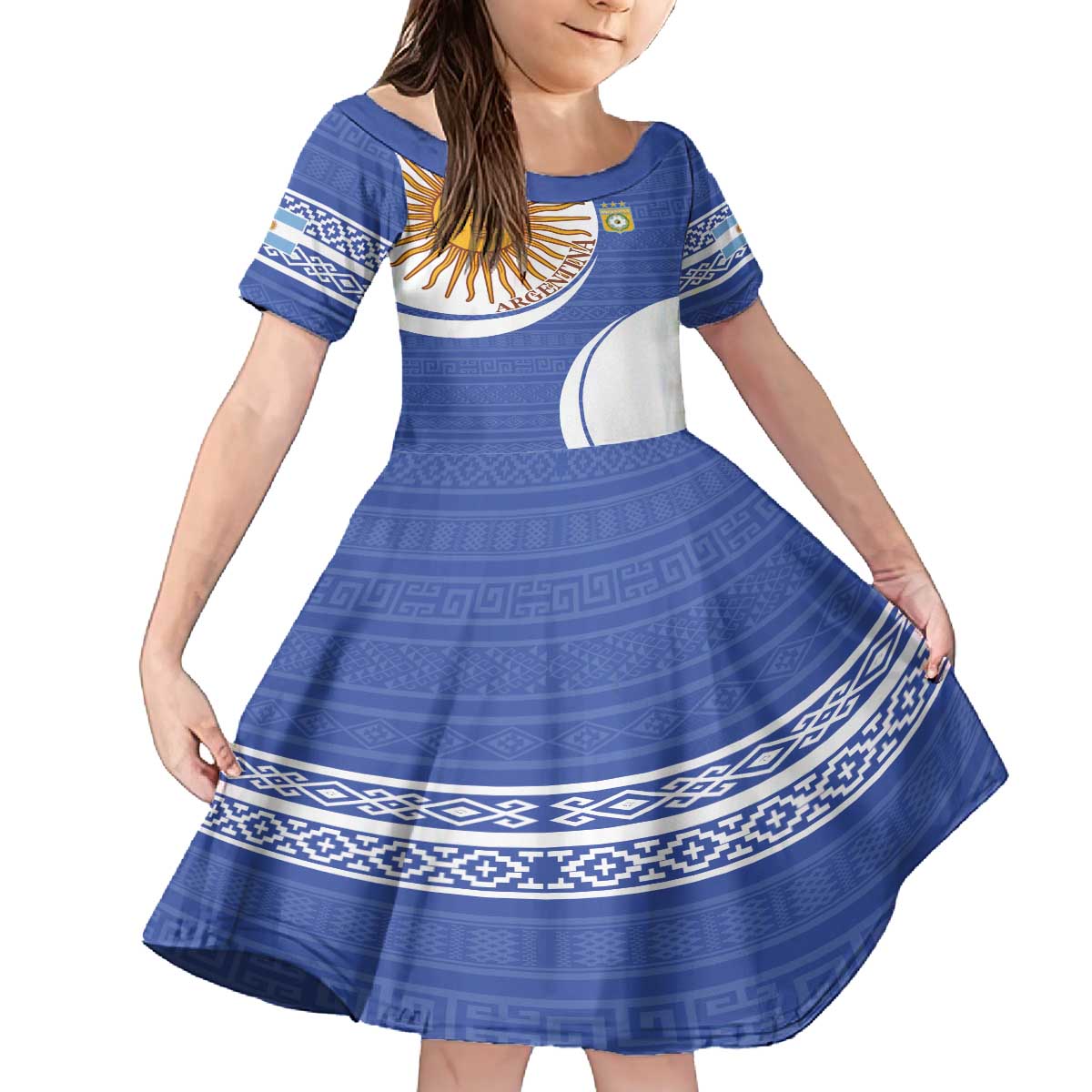 Custom Argentina Football Family Matching Off The Shoulder Long Sleeve Dress and Hawaiian Shirt Vamos La Albiceleste - Navy Blue Version - Wonder Print Shop