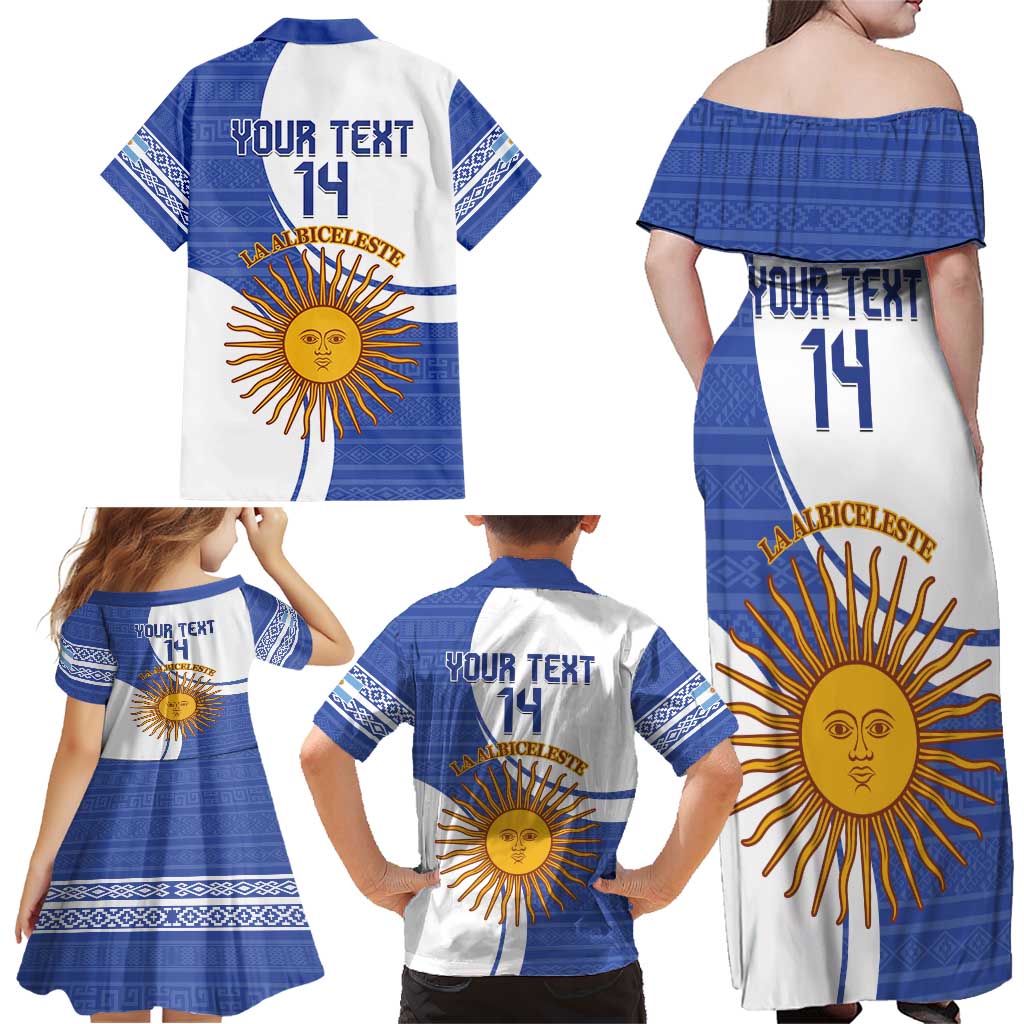 Custom Argentina Football Family Matching Off Shoulder Maxi Dress and Hawaiian Shirt Vamos La Albiceleste - Navy Blue Version - Wonder Print Shop