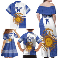 Custom Argentina Football Family Matching Off Shoulder Maxi Dress and Hawaiian Shirt Vamos La Albiceleste - Navy Blue Version - Wonder Print Shop