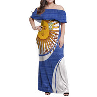 Custom Argentina Football Family Matching Off Shoulder Maxi Dress and Hawaiian Shirt Vamos La Albiceleste - Navy Blue Version - Wonder Print Shop