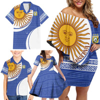 Custom Argentina Football Family Matching Off Shoulder Short Dress and Hawaiian Shirt Vamos La Albiceleste - Navy Blue Version - Wonder Print Shop
