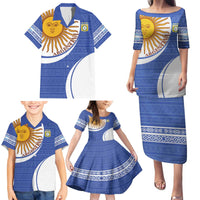 Custom Argentina Football Family Matching Puletasi and Hawaiian Shirt Vamos La Albiceleste - Navy Blue Version - Wonder Print Shop