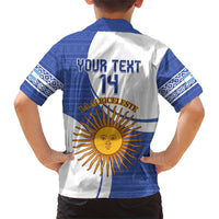 Custom Argentina Football Family Matching Short Sleeve Bodycon Dress and Hawaiian Shirt Vamos La Albiceleste - Navy Blue Version - Wonder Print Shop
