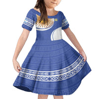 Custom Argentina Football Family Matching Short Sleeve Bodycon Dress and Hawaiian Shirt Vamos La Albiceleste - Navy Blue Version - Wonder Print Shop