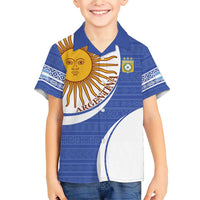 Custom Argentina Football Family Matching Short Sleeve Bodycon Dress and Hawaiian Shirt Vamos La Albiceleste - Navy Blue Version - Wonder Print Shop