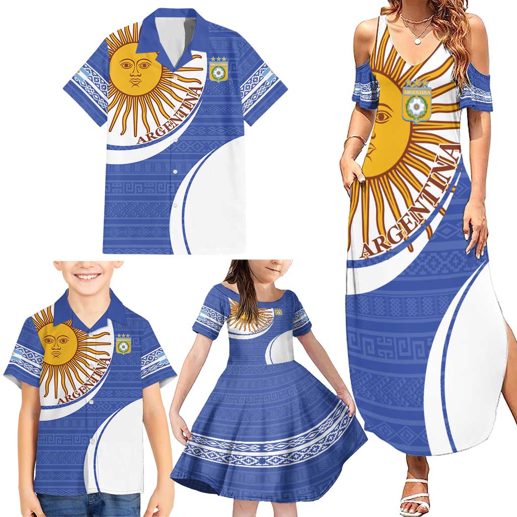 Custom Argentina Football Family Matching Summer Maxi Dress and Hawaiian Shirt Vamos La Albiceleste - Navy Blue Version - Wonder Print Shop