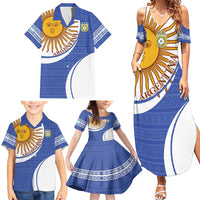 Custom Argentina Football Family Matching Summer Maxi Dress and Hawaiian Shirt Vamos La Albiceleste - Navy Blue Version - Wonder Print Shop