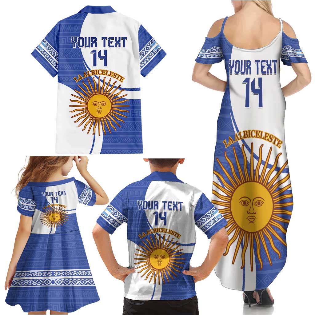 Custom Argentina Football Family Matching Summer Maxi Dress and Hawaiian Shirt Vamos La Albiceleste - Navy Blue Version - Wonder Print Shop
