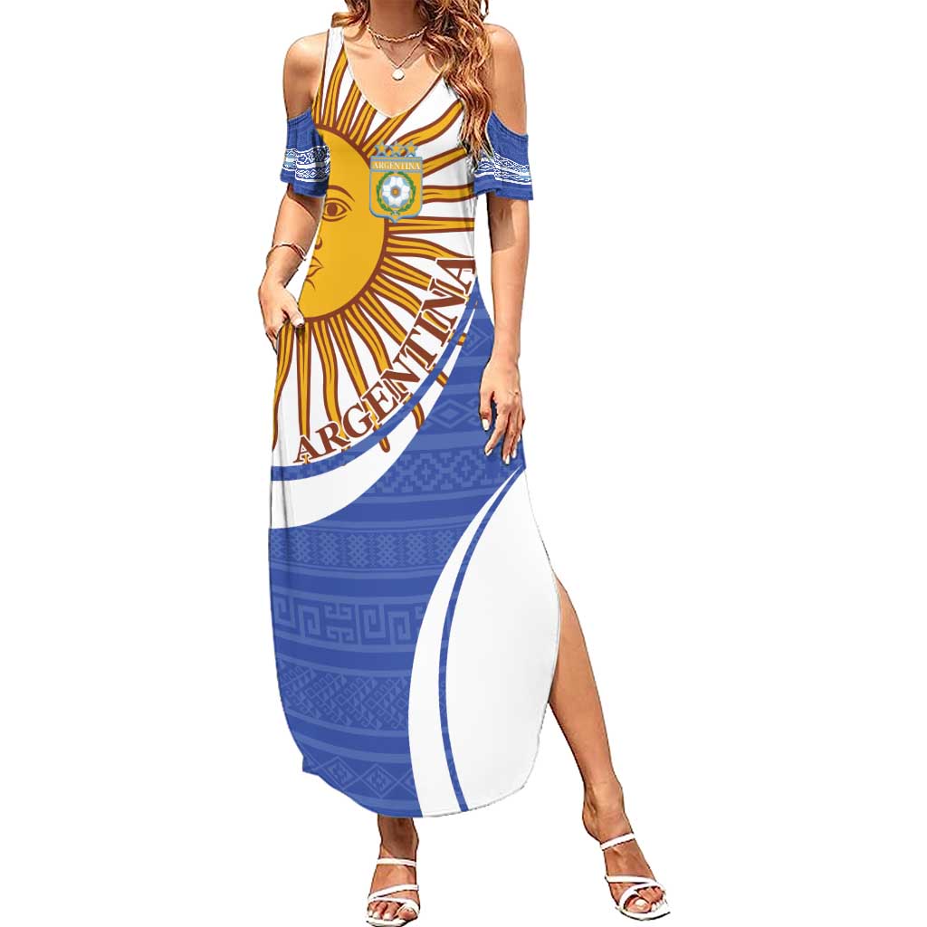 Custom Argentina Football Family Matching Summer Maxi Dress and Hawaiian Shirt Vamos La Albiceleste - Navy Blue Version - Wonder Print Shop