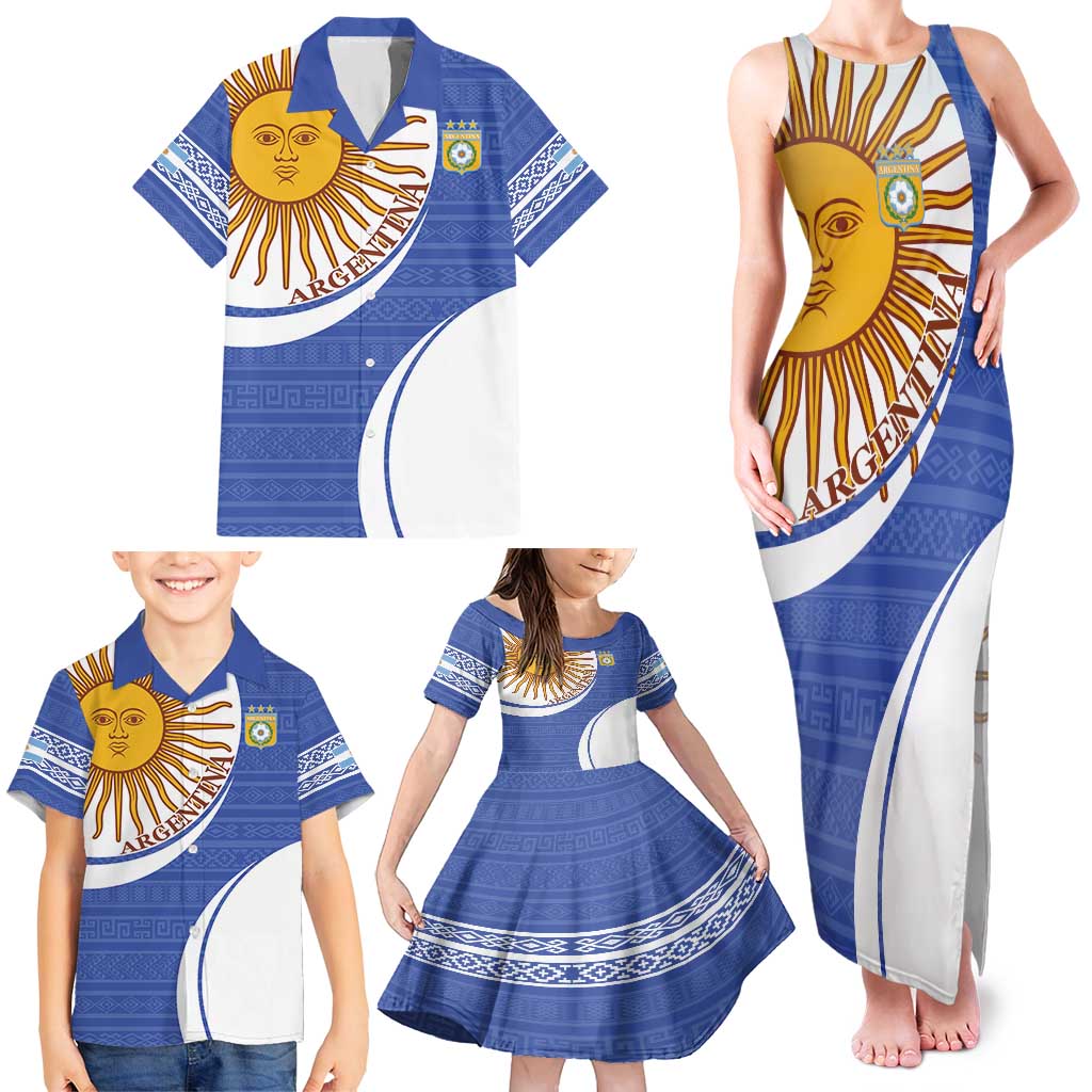 Custom Argentina Football Family Matching Tank Maxi Dress and Hawaiian Shirt Vamos La Albiceleste - Navy Blue Version - Wonder Print Shop