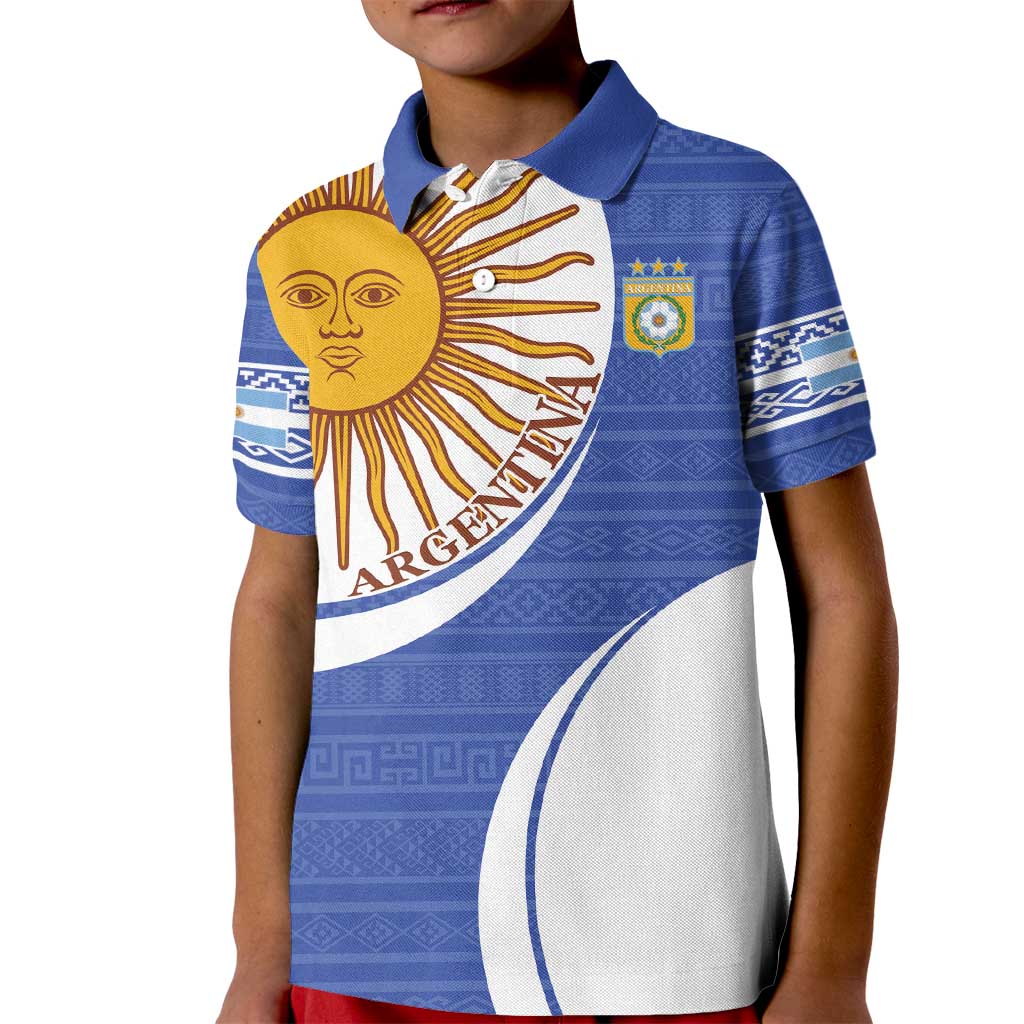 Custom Argentina Football Kid Polo Shirt Vamos La Albiceleste - Navy Blue Version - Wonder Print Shop