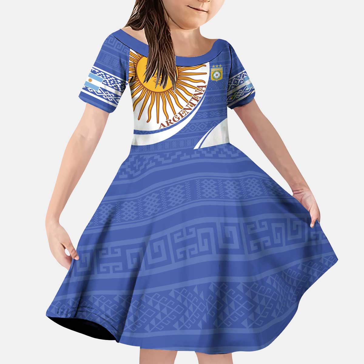 Custom Argentina Football Kid Short Sleeve Dress Vamos La Albiceleste - Navy Blue Version - Wonder Print Shop