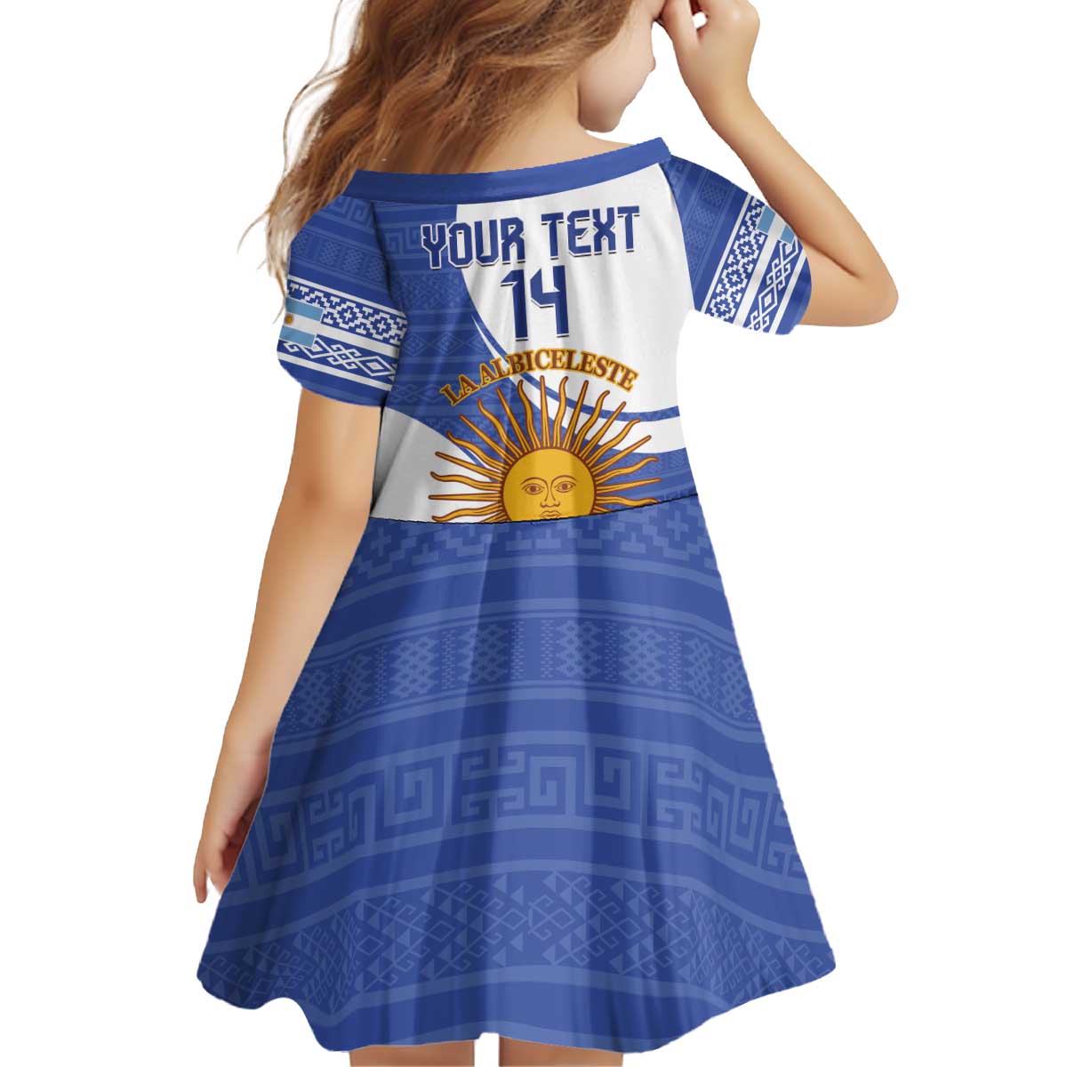 Custom Argentina Football Kid Short Sleeve Dress Vamos La Albiceleste - Navy Blue Version - Wonder Print Shop