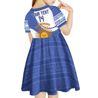 Custom Argentina Football Kid Short Sleeve Dress Vamos La Albiceleste - Navy Blue Version - Wonder Print Shop