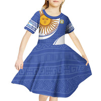 Custom Argentina Football Kid Short Sleeve Dress Vamos La Albiceleste - Navy Blue Version - Wonder Print Shop