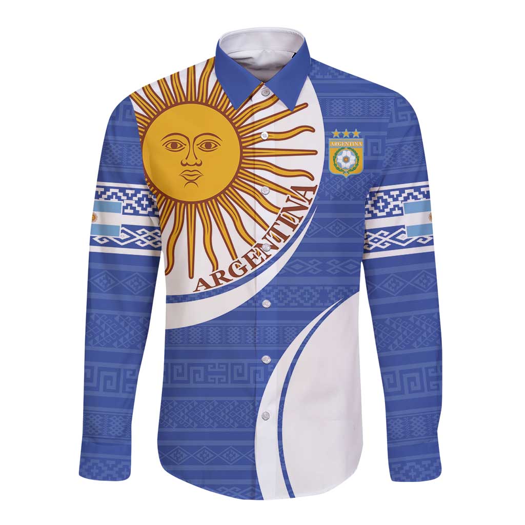 Custom Argentina Football Long Sleeve Button Shirt Vamos La Albiceleste - Navy Blue Version - Wonder Print Shop