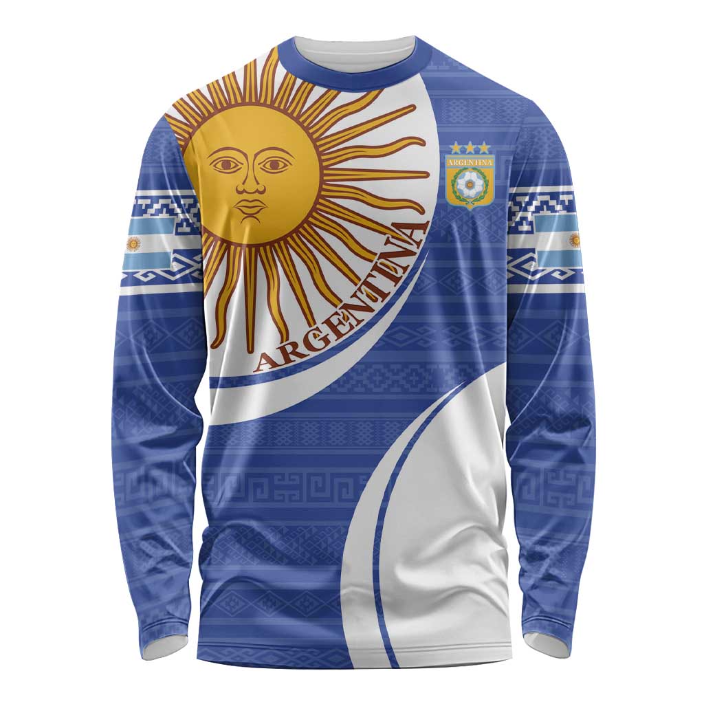 Custom Argentina Football Long Sleeve Shirt Vamos La Albiceleste - Navy Blue Version - Wonder Print Shop