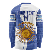 Custom Argentina Football Long Sleeve Shirt Vamos La Albiceleste - Navy Blue Version - Wonder Print Shop