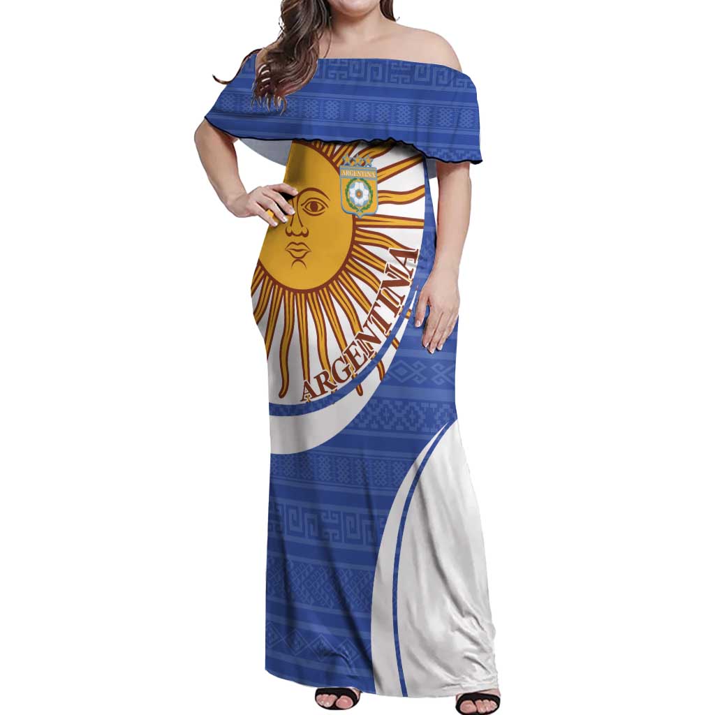 Custom Argentina Football Off Shoulder Maxi Dress Vamos La Albiceleste - Navy Blue Version - Wonder Print Shop