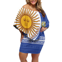 Custom Argentina Football Off Shoulder Short Dress Vamos La Albiceleste - Navy Blue Version - Wonder Print Shop