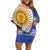 Custom Argentina Football Off Shoulder Short Dress Vamos La Albiceleste - Navy Blue Version - Wonder Print Shop