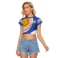 Custom Argentina Football Raglan Cropped T Shirt Vamos La Albiceleste - Navy Blue Version - Wonder Print Shop