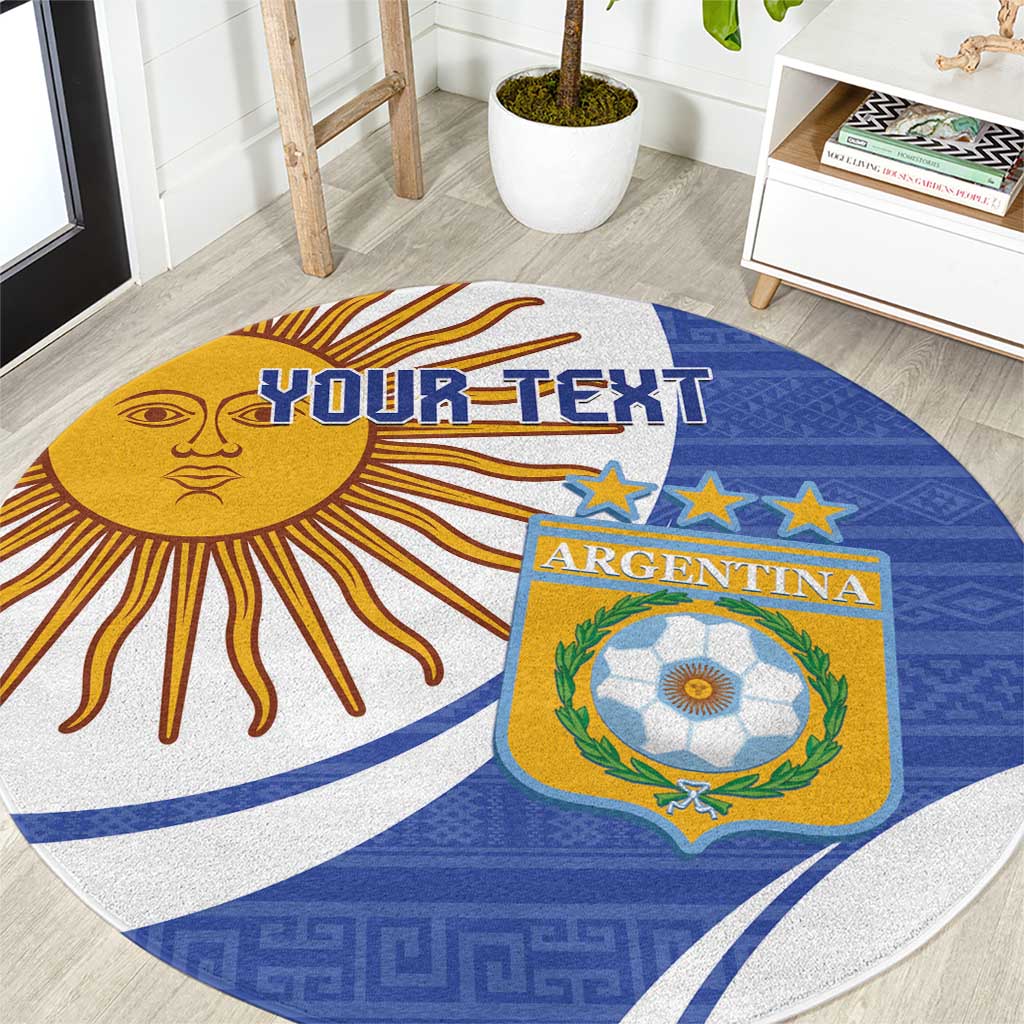 Custom Argentina Football Round Carpet Vamos La Albiceleste - Navy Blue Version