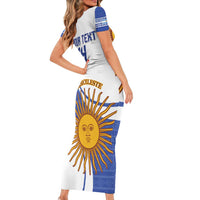 Custom Argentina Football Short Sleeve Bodycon Dress Vamos La Albiceleste - Navy Blue Version - Wonder Print Shop