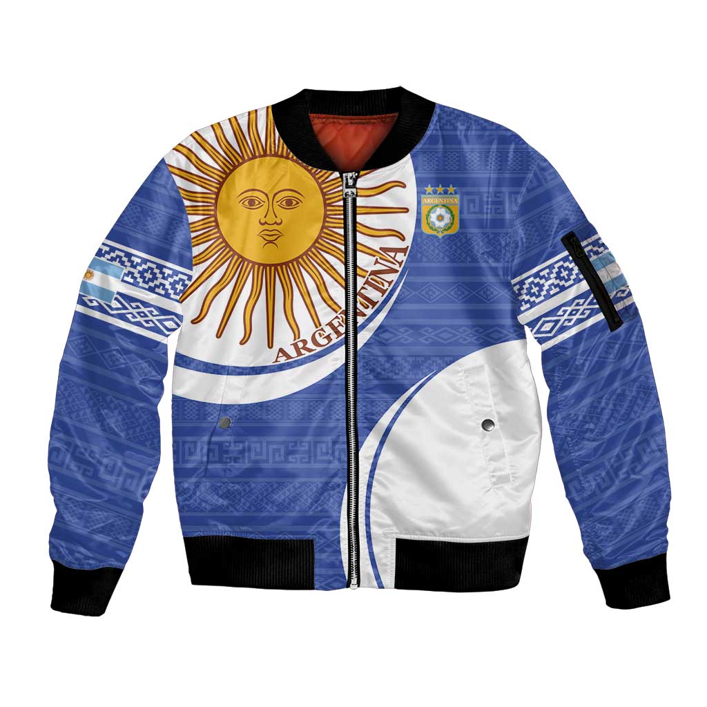Custom Argentina Football Sleeve Zip Bomber Jacket Vamos La Albiceleste - Navy Blue Version - Wonder Print Shop