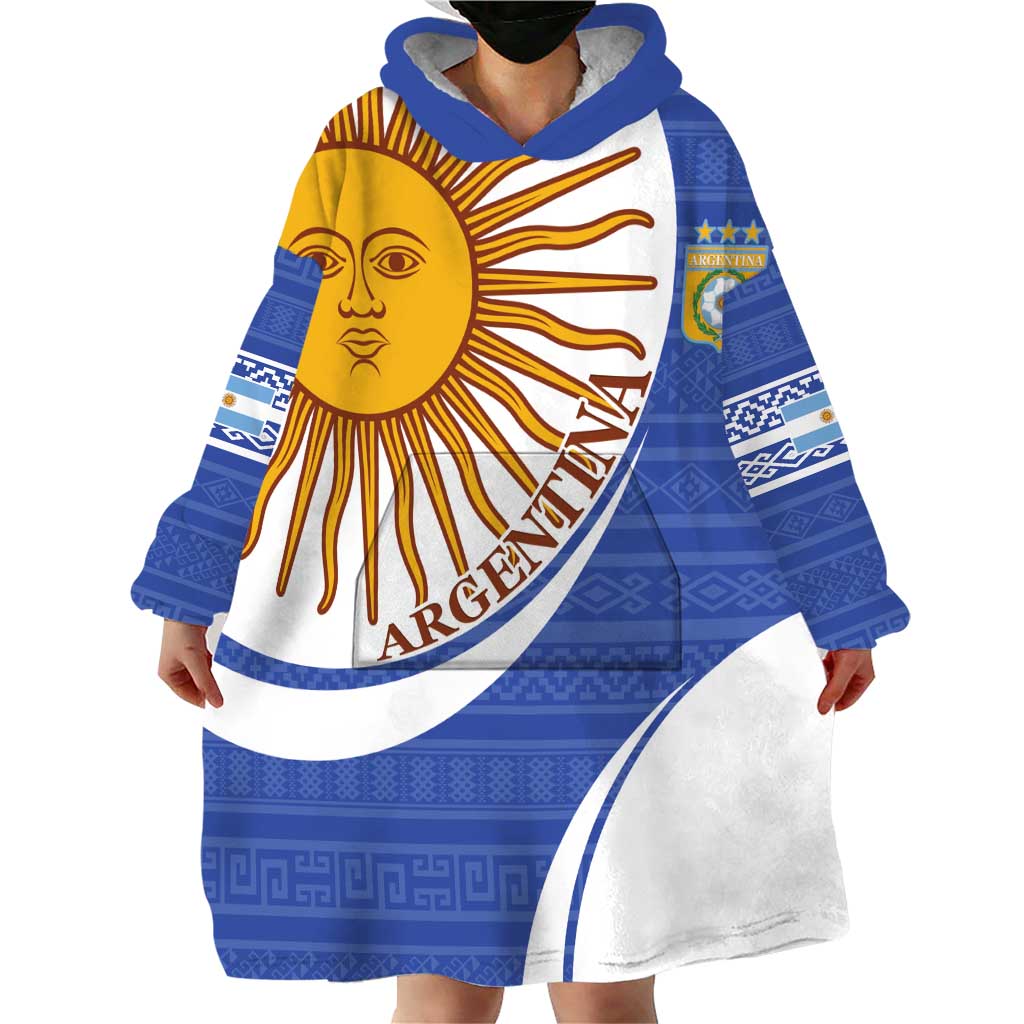 Custom Argentina Football Wearable Blanket Hoodie Vamos La Albiceleste - Navy Blue Version - Wonder Print Shop