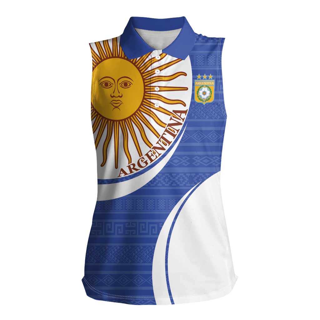 Custom Argentina Football Women Sleeveless Polo Shirt Vamos La Albiceleste - Navy Blue Version - Wonder Print Shop