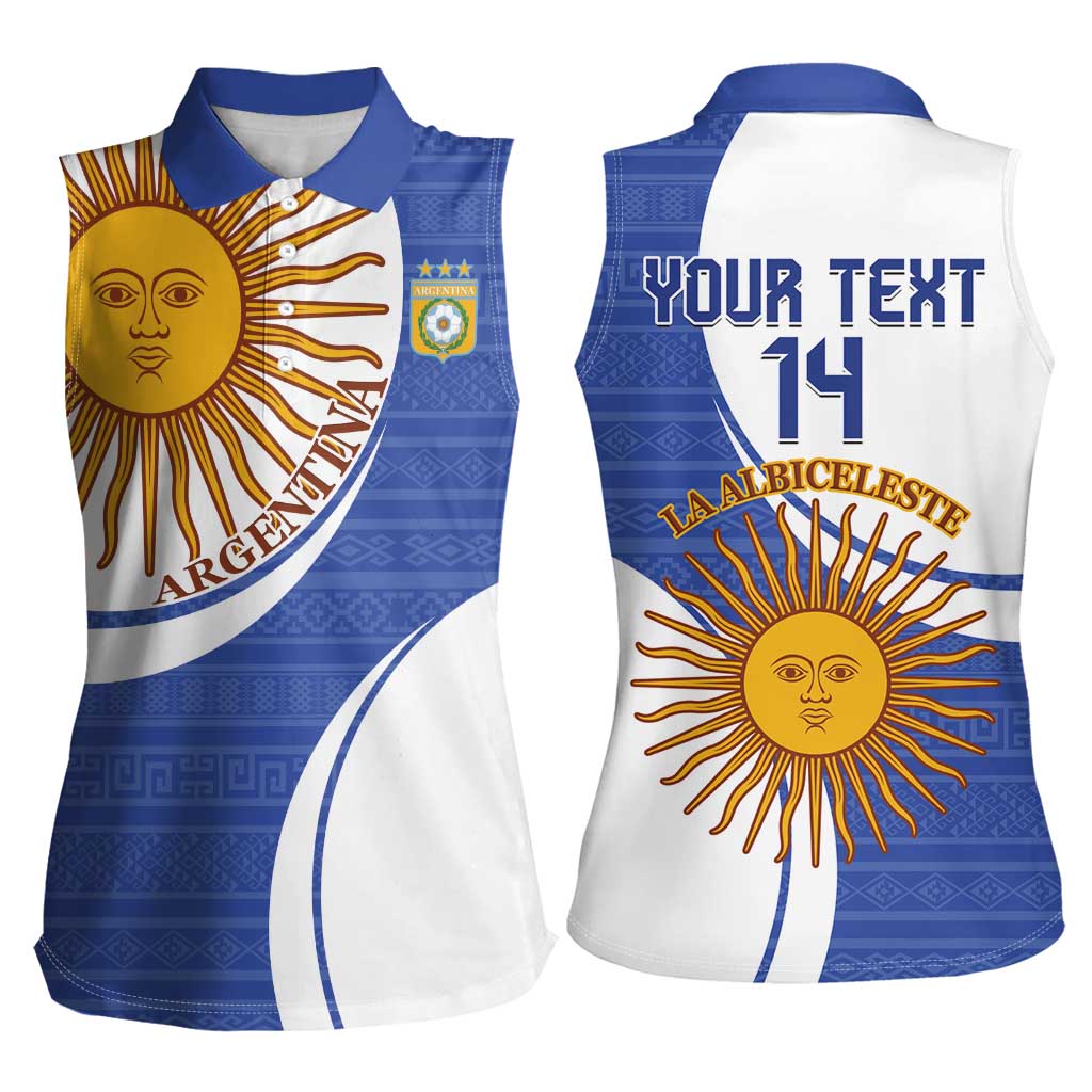 Custom Argentina Football Women Sleeveless Polo Shirt Vamos La Albiceleste - Navy Blue Version - Wonder Print Shop