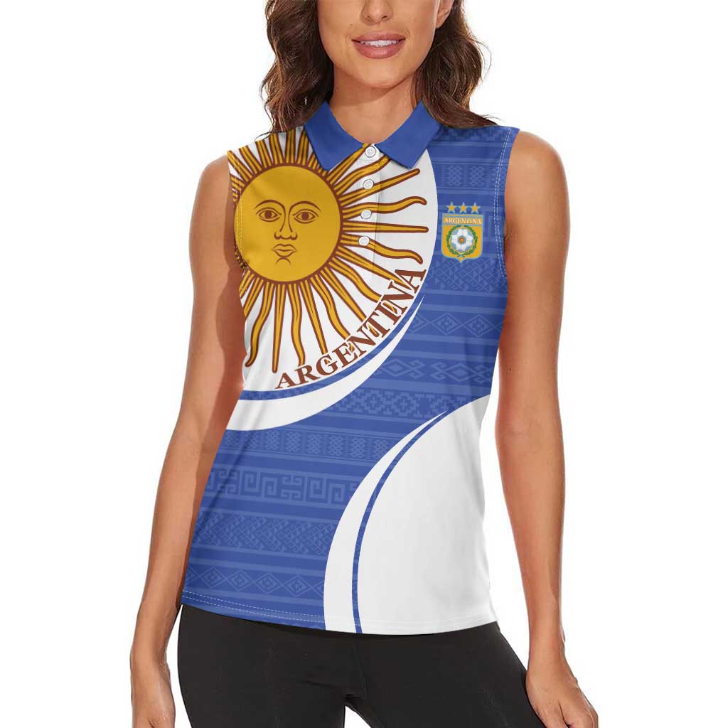 Custom Argentina Football Women Sleeveless Polo Shirt Vamos La Albiceleste - Navy Blue Version - Wonder Print Shop