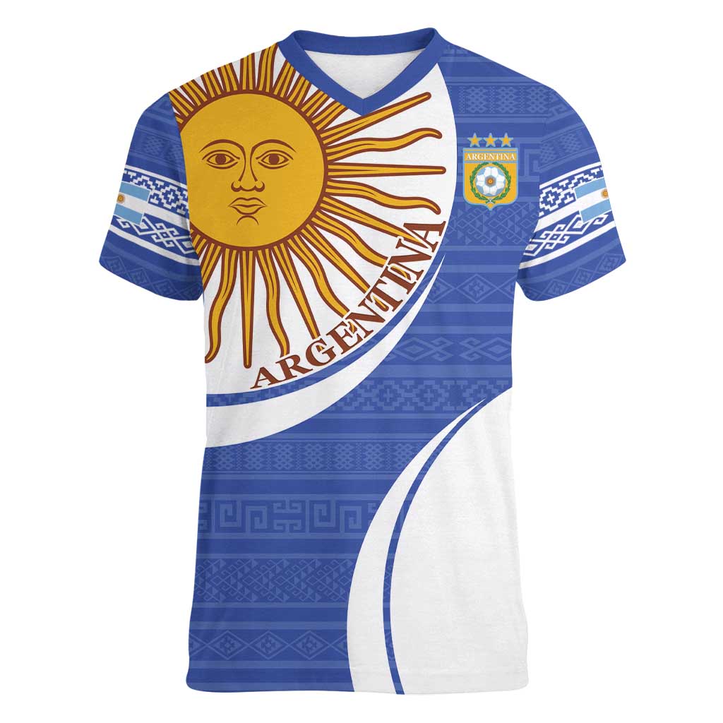 Custom Argentina Football Women V-Neck T-Shirt Vamos La Albiceleste - Navy Blue Version - Wonder Print Shop