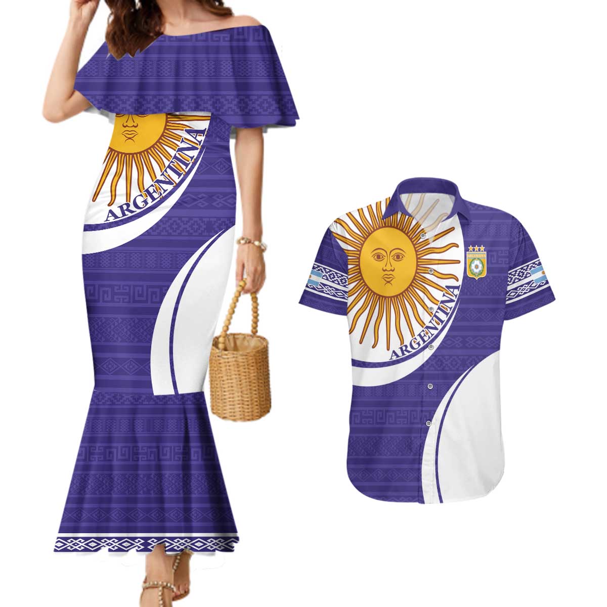 Custom Argentina Football Couples Matching Mermaid Dress and Hawaiian Shirt Vamos La Albiceleste - Purple Version - Wonder Print Shop
