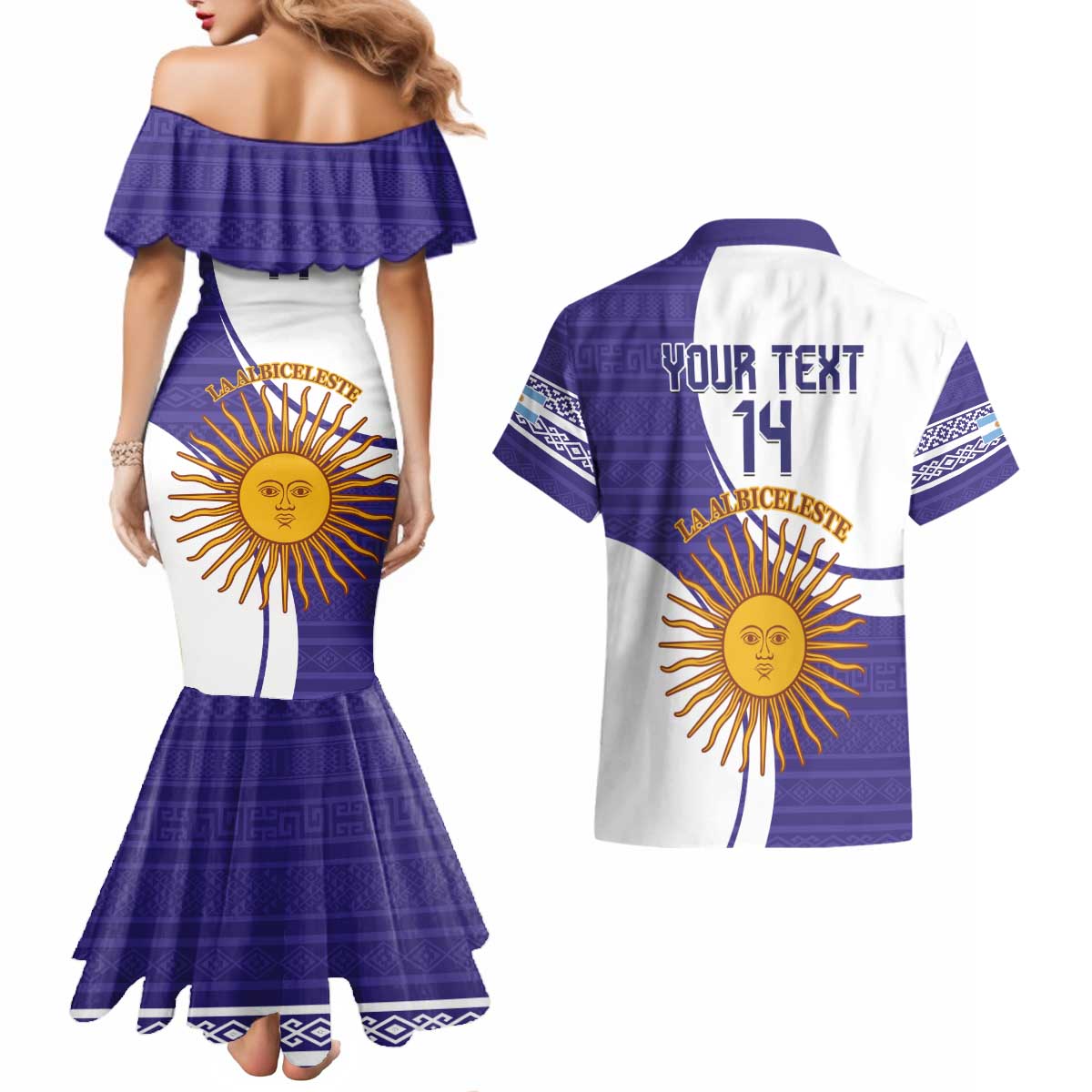 Custom Argentina Football Couples Matching Mermaid Dress and Hawaiian Shirt Vamos La Albiceleste - Purple Version - Wonder Print Shop