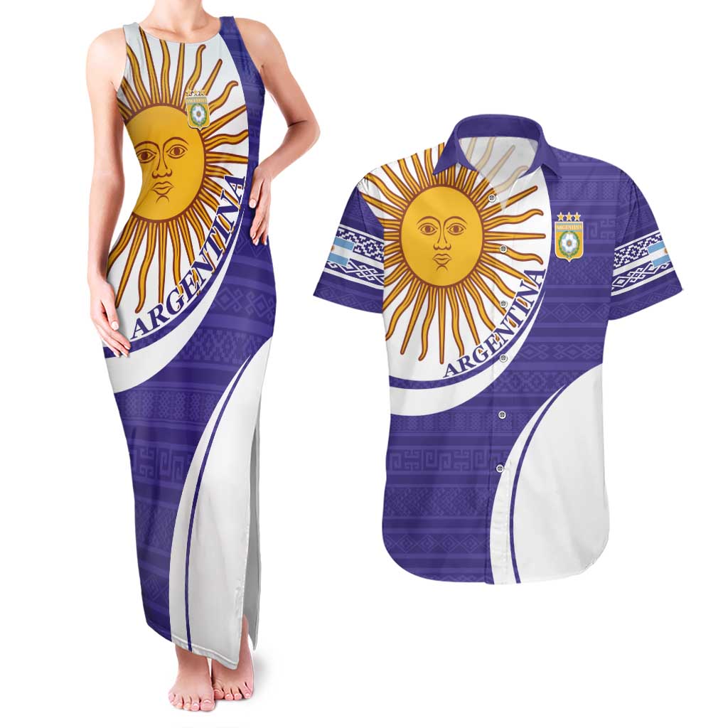 Custom Argentina Football Couples Matching Tank Maxi Dress and Hawaiian Shirt Vamos La Albiceleste - Purple Version - Wonder Print Shop