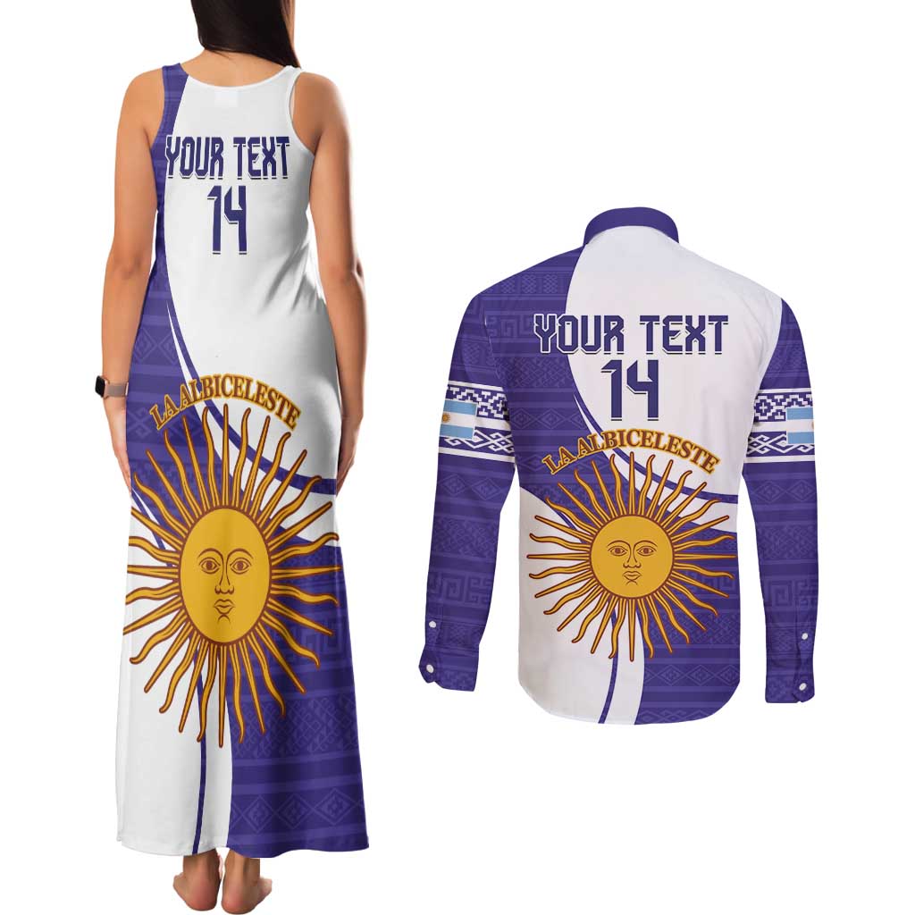 Custom Argentina Football Couples Matching Tank Maxi Dress and Long Sleeve Button Shirt Vamos La Albiceleste - Purple Version - Wonder Print Shop