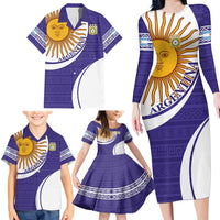 Custom Argentina Football Family Matching Long Sleeve Bodycon Dress and Hawaiian Shirt Vamos La Albiceleste - Purple Version - Wonder Print Shop