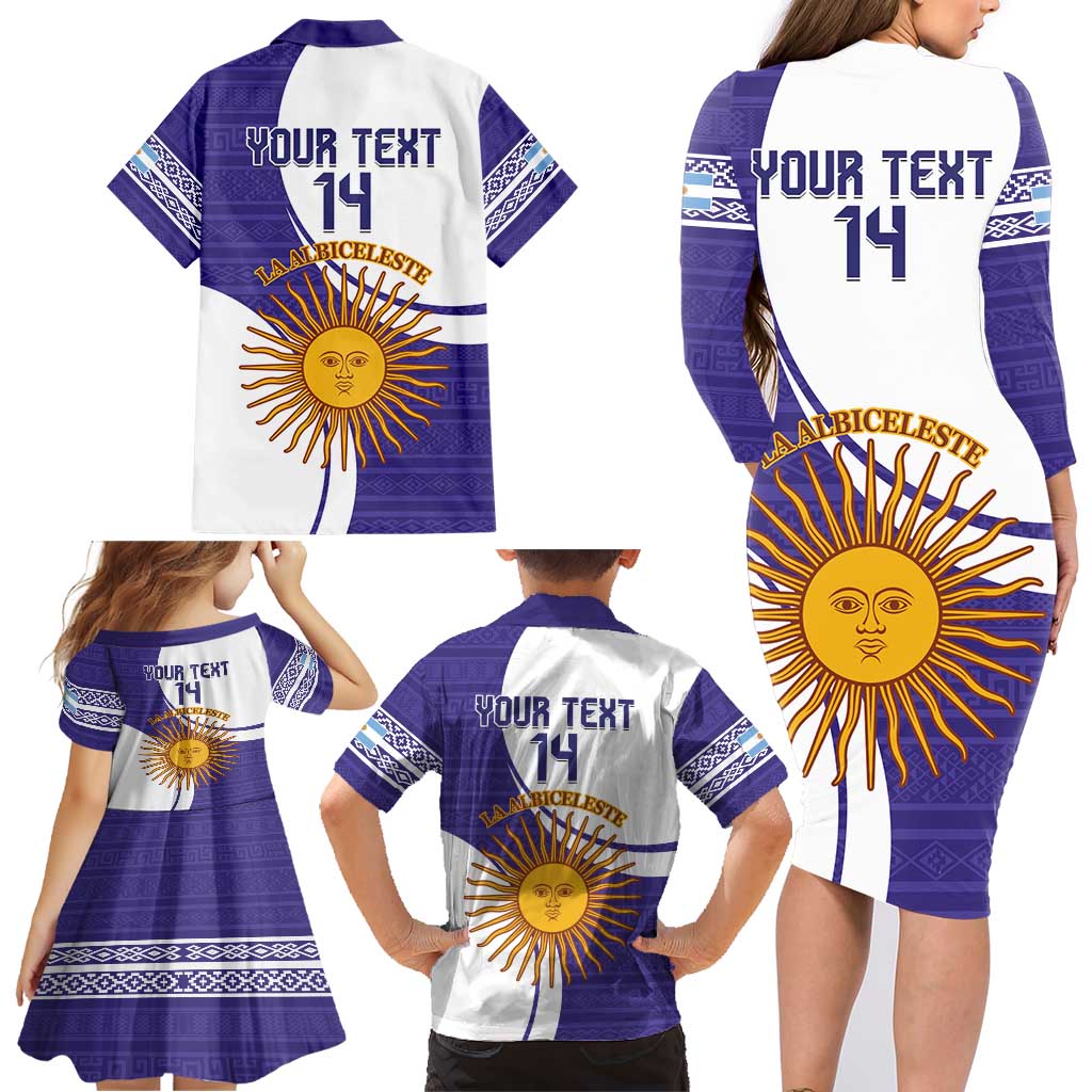 Custom Argentina Football Family Matching Long Sleeve Bodycon Dress and Hawaiian Shirt Vamos La Albiceleste - Purple Version - Wonder Print Shop