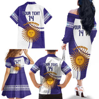 Custom Argentina Football Family Matching Off The Shoulder Long Sleeve Dress and Hawaiian Shirt Vamos La Albiceleste - Purple Version - Wonder Print Shop