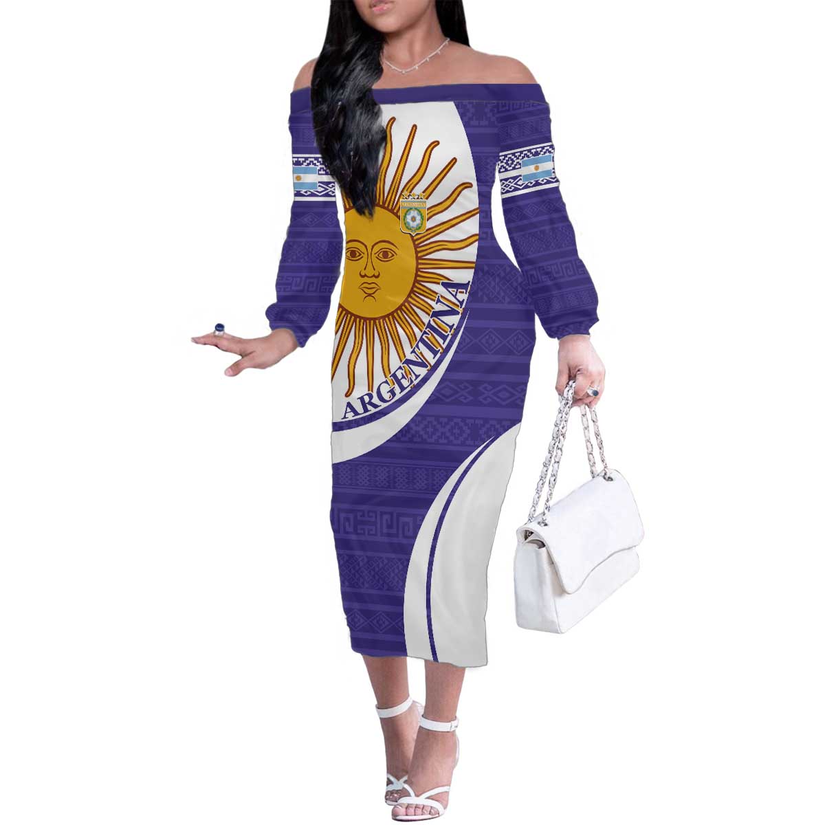 Custom Argentina Football Family Matching Off The Shoulder Long Sleeve Dress and Hawaiian Shirt Vamos La Albiceleste - Purple Version - Wonder Print Shop