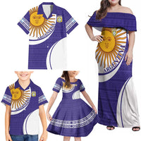 Custom Argentina Football Family Matching Off Shoulder Maxi Dress and Hawaiian Shirt Vamos La Albiceleste - Purple Version - Wonder Print Shop