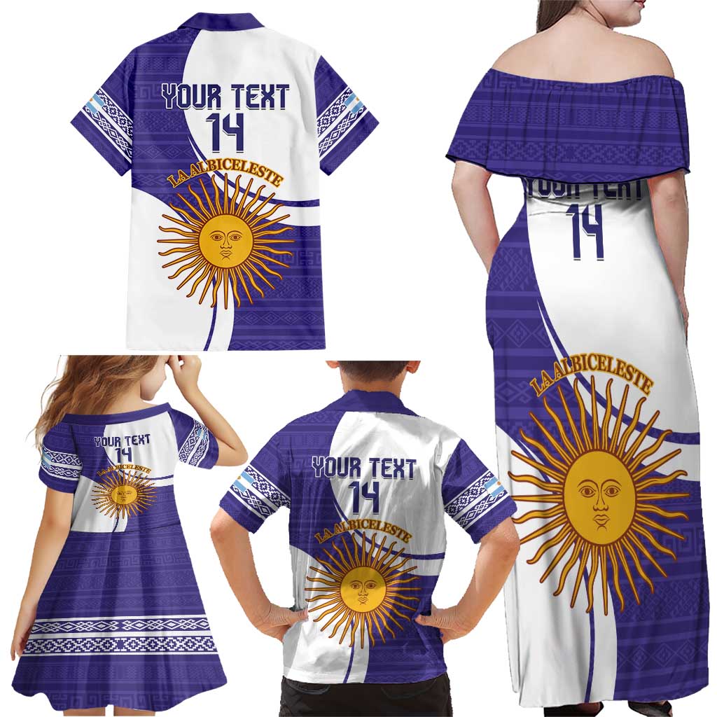 Custom Argentina Football Family Matching Off Shoulder Maxi Dress and Hawaiian Shirt Vamos La Albiceleste - Purple Version - Wonder Print Shop