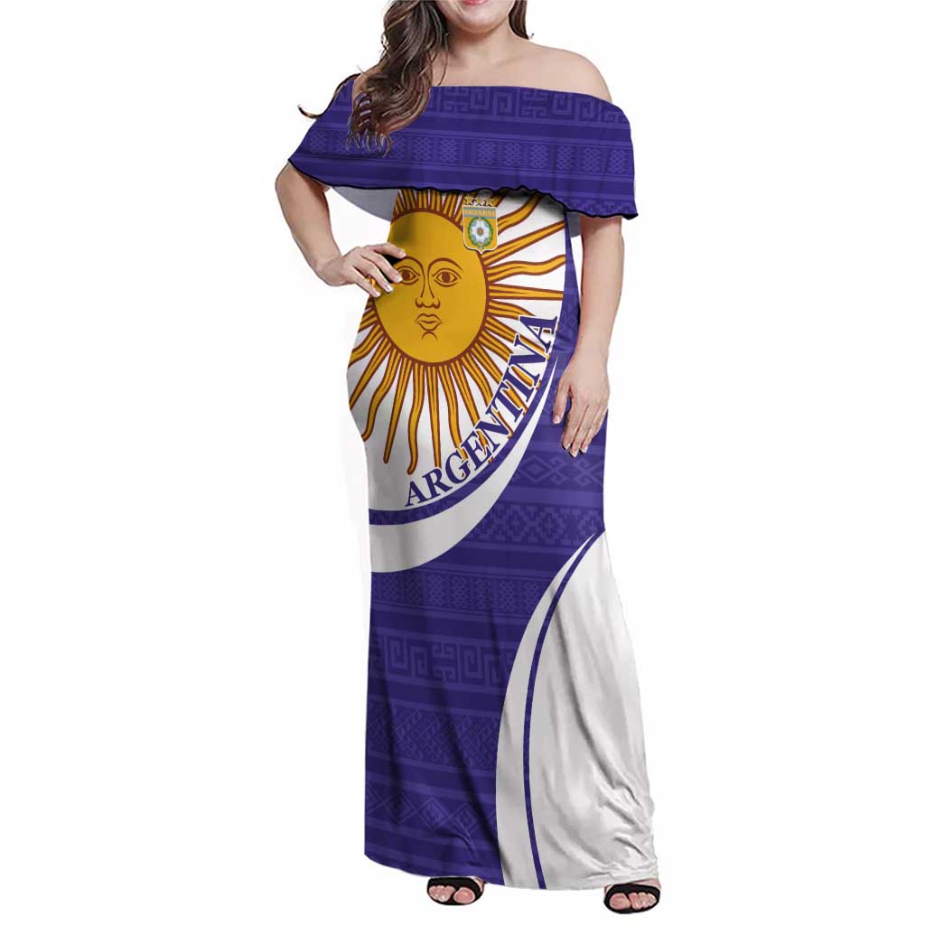 Custom Argentina Football Family Matching Off Shoulder Maxi Dress and Hawaiian Shirt Vamos La Albiceleste - Purple Version - Wonder Print Shop