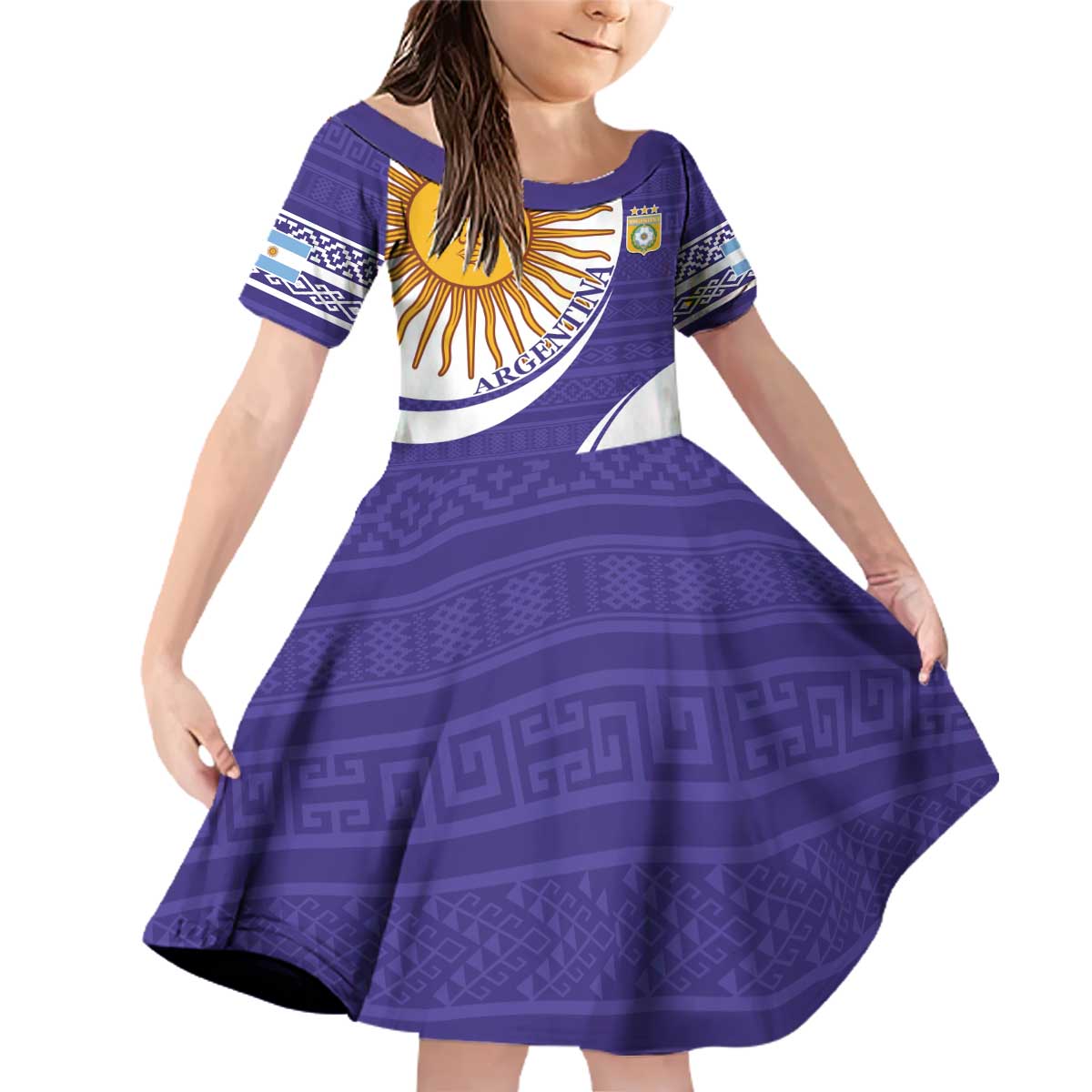 Custom Argentina Football Family Matching Off Shoulder Short Dress and Hawaiian Shirt Vamos La Albiceleste - Purple Version - Wonder Print Shop